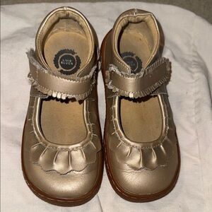 Livie & Luca Metallic Gold Dress Ruche Classic Mary Jane Shoes, Size 10